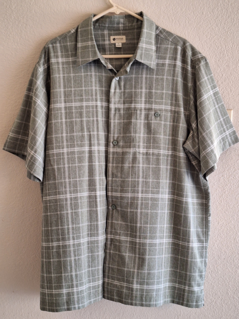Haggar SzXL Men's Short Sleeve Plaid Button-Down Shirt - Light Gray Green